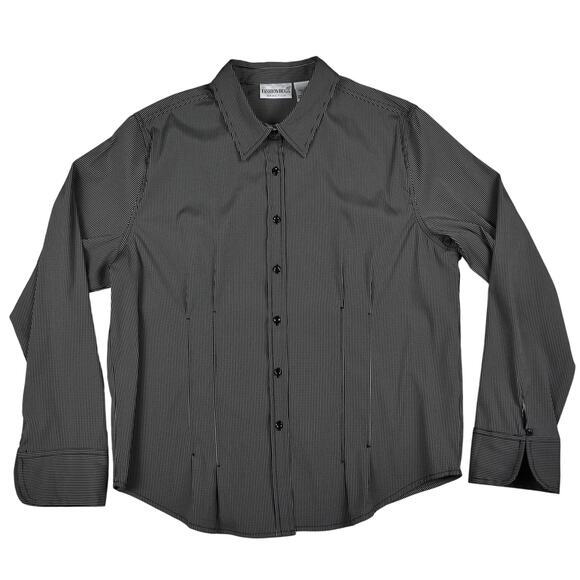 Y2K Vintage Fashion Bug black/white print button up stretch shirt top size large - Picture 1 of 8